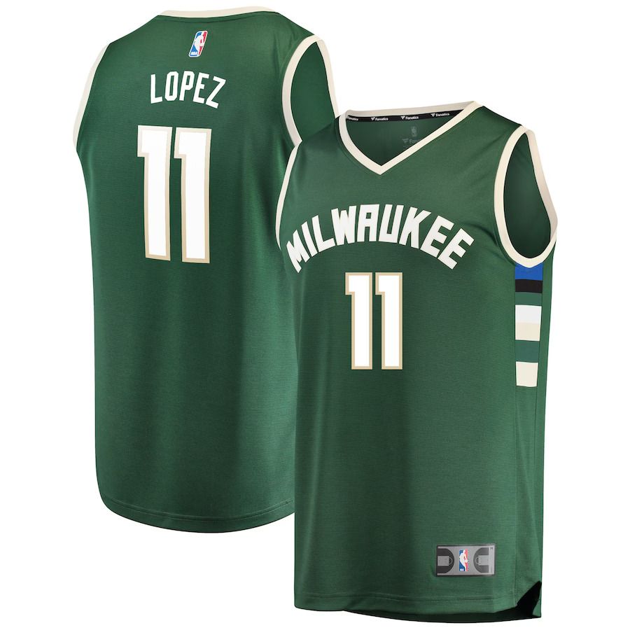 Men Milwaukee Bucks 11 Brook Lopez Fanatics Branded Green Fast Break Replica Player NBA Jersey